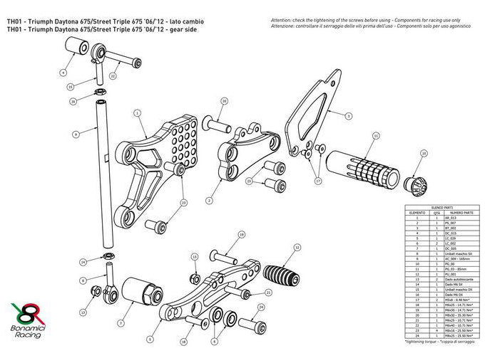 TH01 - BONAMICI RACING Triumph Street Triple /R (08/12) Adjustable Rearset – Accessories in the 2WheelsHero Motorcycle Aftermarket Accessories and Parts Online Shop