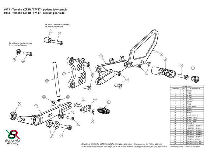 Y013 - BONAMICI RACING Yamaha YZF-R6 (2017+) Adjustable Rearset – Accessories in the 2WheelsHero Motorcycle Aftermarket Accessories and Parts Online Shop