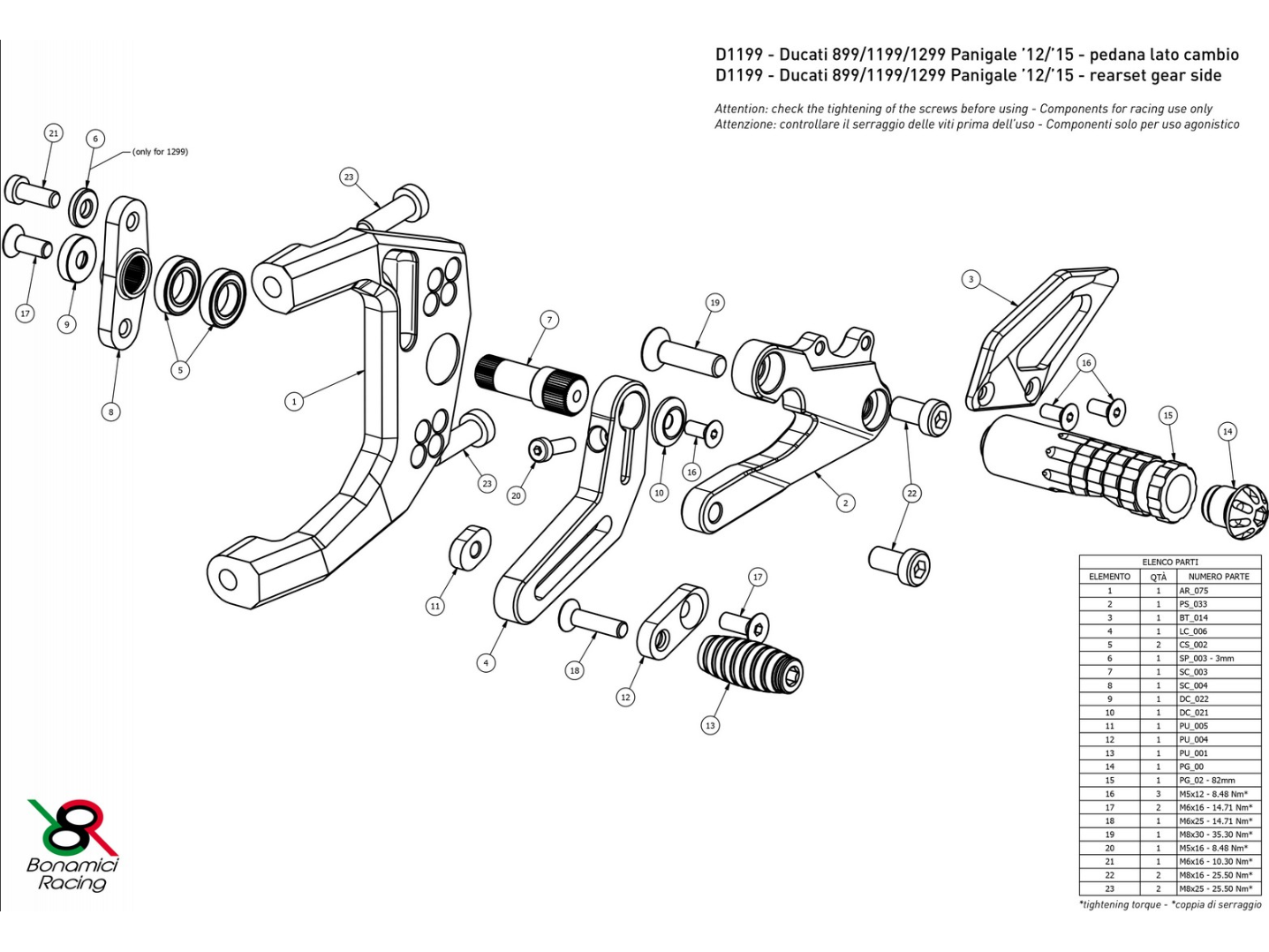 DV2 - BONAMICI RACING Ducati Panigale V2 (2012+) Adjustable Rearset – Accessories in the 2WheelsHero Motorcycle Aftermarket Accessories and Parts Online Shop