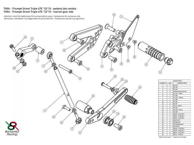 TH04 - BONAMICI RACING Triumph Street Triple /R /RX (13/16) Adjustable Rearset – Accessories in the 2WheelsHero Motorcycle Aftermarket Accessories and Parts Online Shop