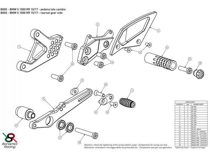 B005 - BONAMICI RACING BMW S1000RR (15/18) Adjustable Rearset – Accessories in the 2WheelsHero Motorcycle Aftermarket Accessories and Parts Online Shop