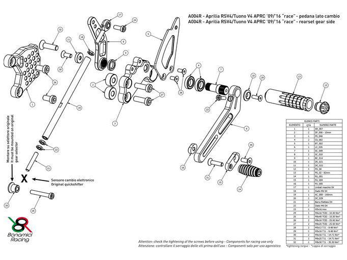 A004R - BONAMICI RACING Aprilia RSV4 / Tuono V4 (11/16) Adjustable Rearset (APRC; racing) – Accessories in the 2WheelsHero Motorcycle Aftermarket Accessories and Parts Online Shop