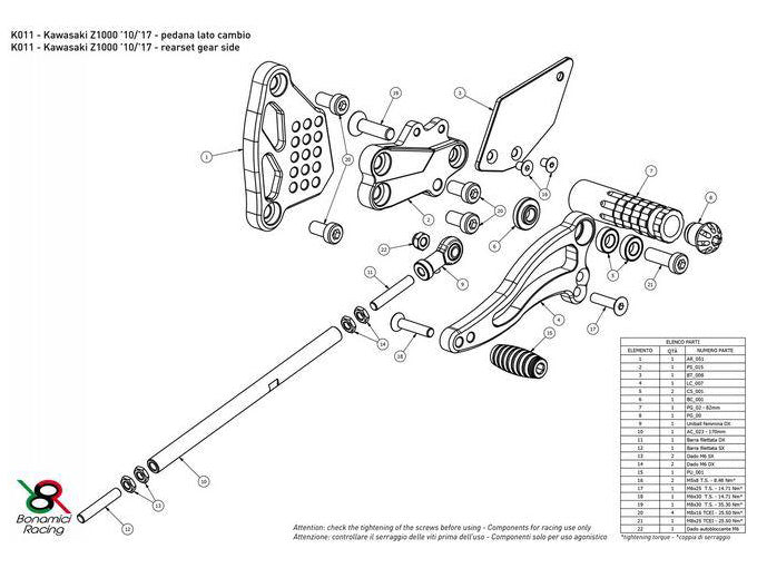 K011 - BONAMICI RACING Kawasaki Z1000 (10/20) Adjustable Rearset – Accessories in the 2WheelsHero Motorcycle Aftermarket Accessories and Parts Online Shop