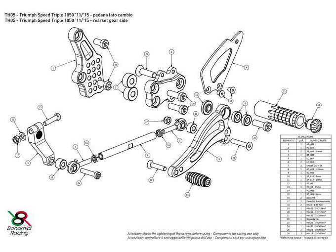 TH05 - BONAMICI RACING Triumph Speed Triple 1050 (11/17) Adjustable Rearset – Accessories in the 2WheelsHero Motorcycle Aftermarket Accessories and Parts Online Shop