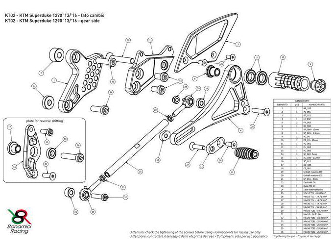 KT02 - BONAMICI RACING KTM 1290 Super Duke R (14/16) Adjustable Rearset – Accessories in the 2WheelsHero Motorcycle Aftermarket Accessories and Parts Online Shop