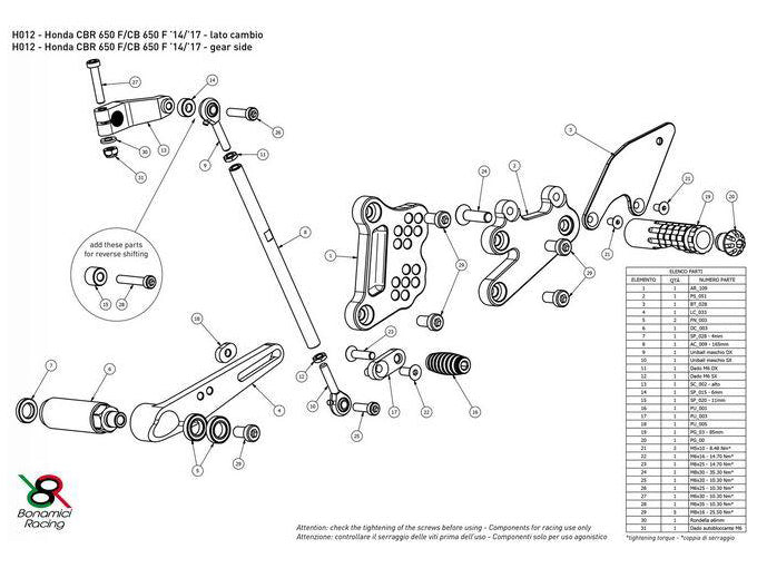 H012 - BONAMICI RACING Honda CBR650R / CB650 (2014+) Adjustable Rearset – Accessories in the 2WheelsHero Motorcycle Aftermarket Accessories and Parts Online Shop