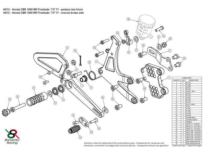 H013 - BONAMICI RACING Honda CBR1000RR (17/19) Adjustable Rearset – Accessories in the 2WheelsHero Motorcycle Aftermarket Accessories and Parts Online Shop