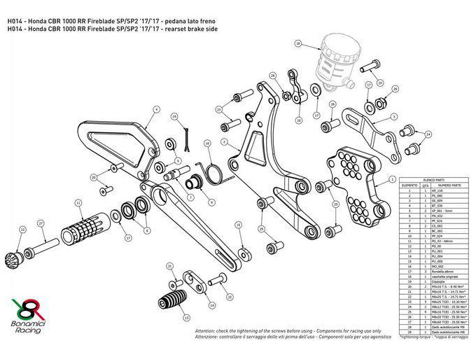 H014 - BONAMICI RACING Honda CBR1000RR SP / SP2 (17/19) Adjustable Rearset – Accessories in the 2WheelsHero Motorcycle Aftermarket Accessories and Parts Online Shop