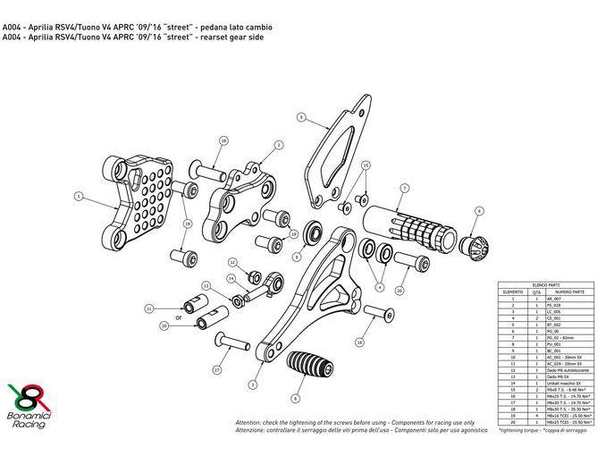 A004 - BONAMICI RACING Aprilia RSV4 / Tuono V4 (11/16) Adjustable Rearset (APRC; street) – Accessories in the 2WheelsHero Motorcycle Aftermarket Accessories and Parts Online Shop