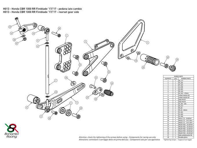 H013 - BONAMICI RACING Honda CBR1000RR (17/19) Adjustable Rearset – Accessories in the 2WheelsHero Motorcycle Aftermarket Accessories and Parts Online Shop