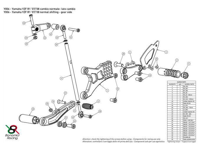 Y006 - BONAMICI RACING Yamaha YZF-R1 (07/08) Adjustable Rearset – Accessories in the 2WheelsHero Motorcycle Aftermarket Accessories and Parts Online Shop