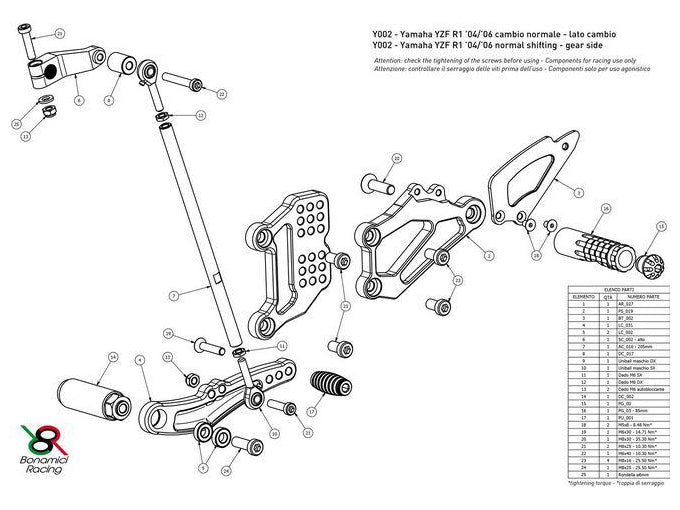 Y002 - BONAMICI RACING Yamaha YZF-R1 (04/06) Adjustable Rearset (street) – Accessories in the 2WheelsHero Motorcycle Aftermarket Accessories and Parts Online Shop