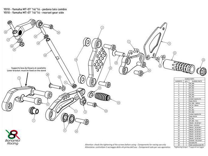 Y010 - BONAMICI RACING Yamaha FZ-07 / MT-07 (2014+) Adjustable Rearset – Accessories in the 2WheelsHero Motorcycle Aftermarket Accessories and Parts Online Shop