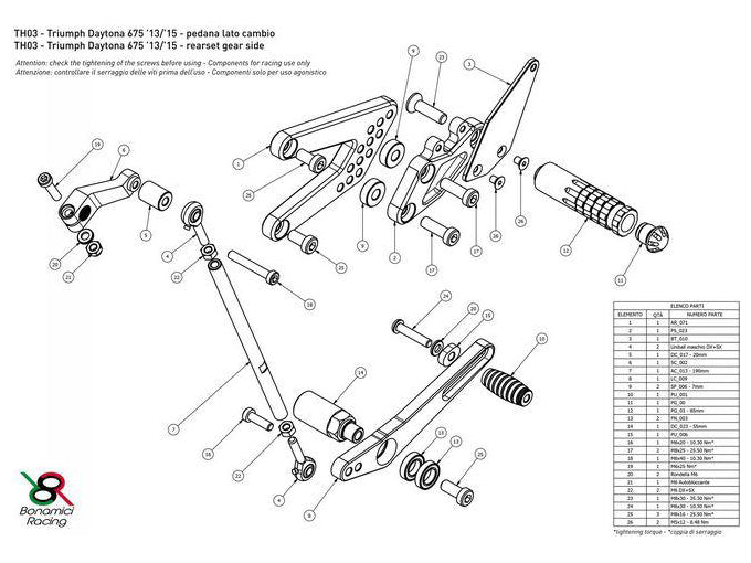 TH03 - BONAMICI RACING Triumph Daytona 675 (13/17) Adjustable Rearset – Accessories in the 2WheelsHero Motorcycle Aftermarket Accessories and Parts Online Shop