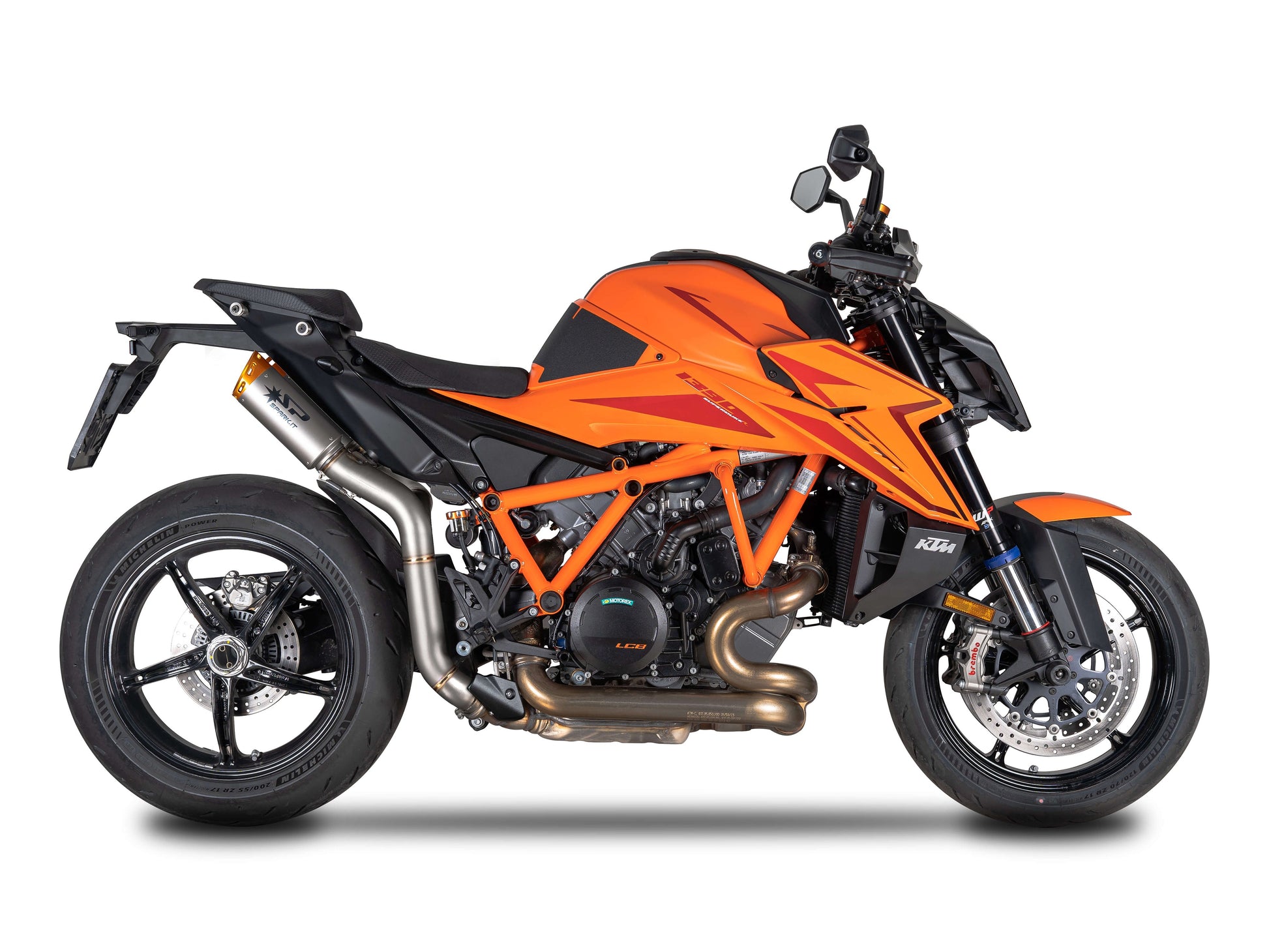 SPARK GKT0120 KTM 1290 / 1390 Super Duke R / R Evo (2020+) Titanium High-mount Double Exhaust "Dyno" (EU homologated; orange end caps) – Accessories in the 2WheelsHero Motorcycle Aftermarket Accessories and Parts Online Shop