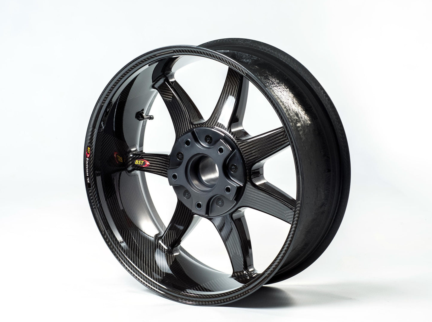 BST BMW K1200S / K1200R Carbon Wheels Set "Panther TEK" (front & conventional rear, 7 straight spokes, black hubs)