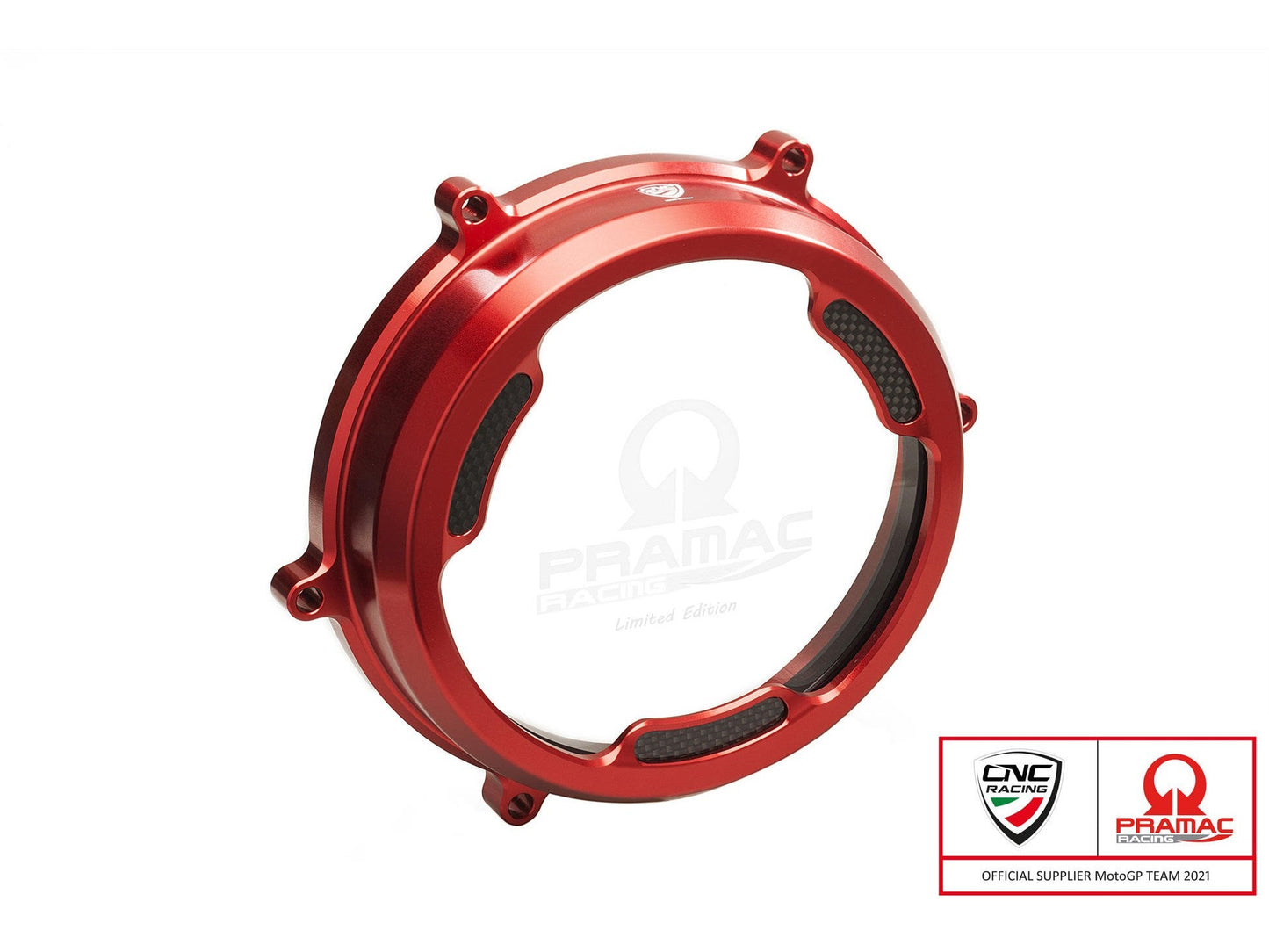 CA201PR - CNC RACING Ducati Panigale (12/19) Clear Clutch Cover (with carbon inlay; Pramac edition)