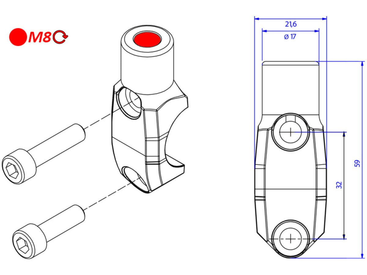 CV012 - CNC RACING Brembo Master Cylinder Clamp (mirror mount tread M8; right)