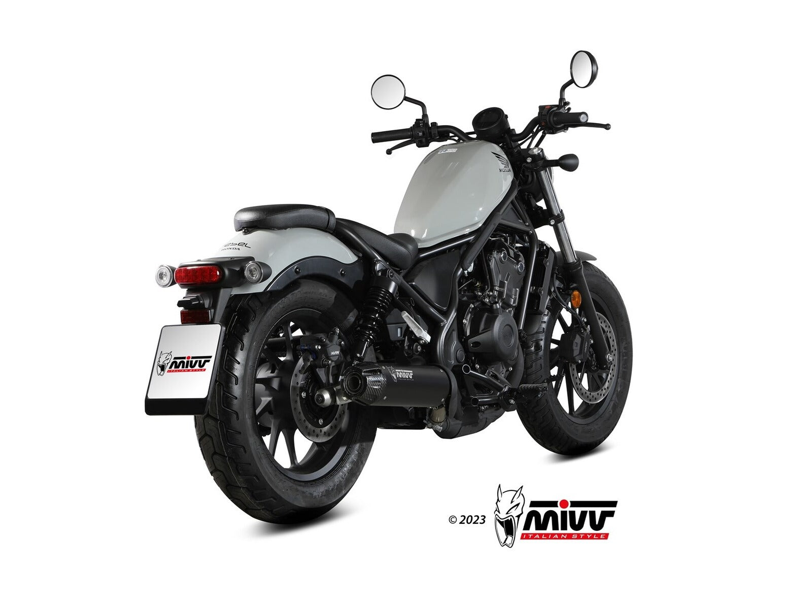 MIVV H.091 Honda CMX 500 REBEL ( 2022+ ) Slip-on Exhaust "HR-1" (black +long carbon cap back; approved) – Accessories in the 2WheelsHero Motorcycle Aftermarket Accessories and Parts Online Shop