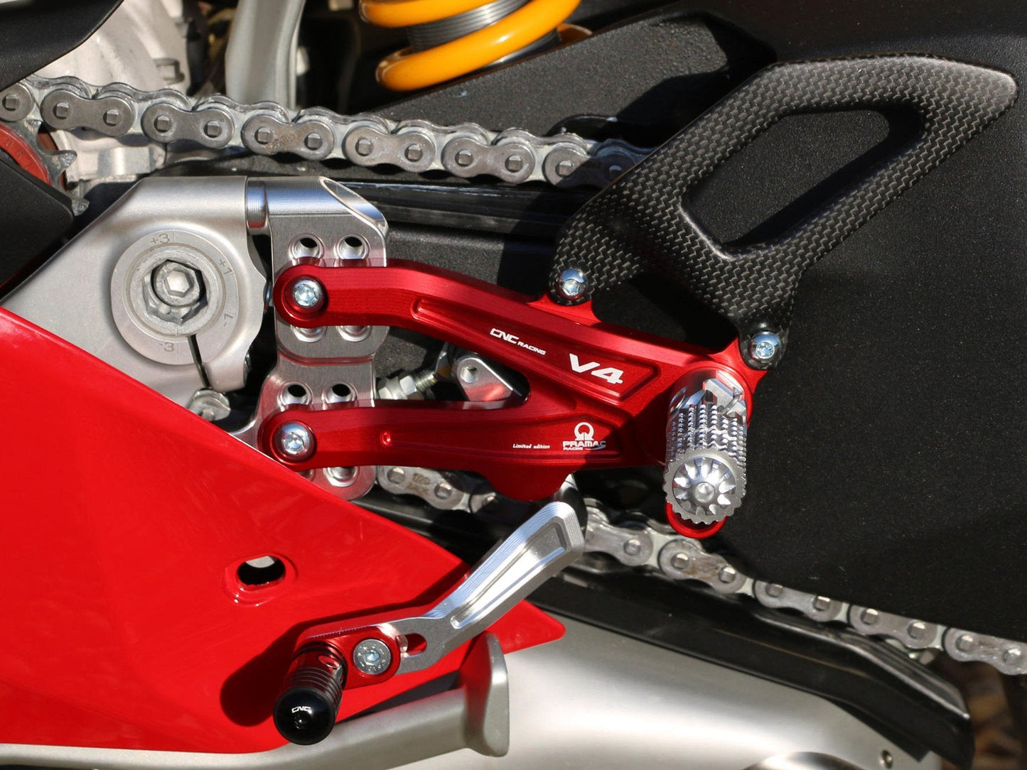 PE406PR - CNC RACING Ducati Panigale V4 Adjustable Rearset "RPS" (Pramac Racing Limited Edition)