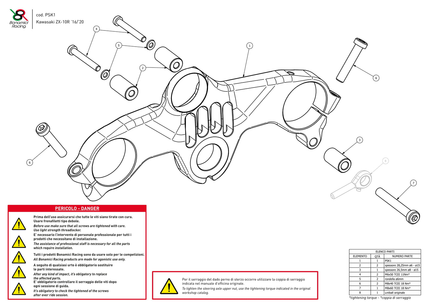 PSK1 - BONAMICI RACING Kawasaki ZX-10R (16/20) Triple Clamps Top Plate (street) – Accessories in the 2WheelsHero Motorcycle Aftermarket Accessories and Parts Online Shop