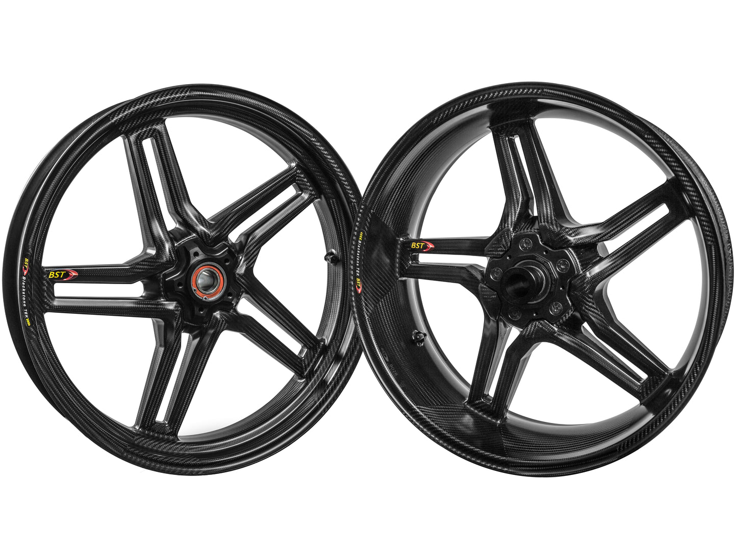 BST Ducati Monster 821 Carbon Wheels Set "Rapid TEK" (front & offset rear, 5 slanted spokes, black hubs)