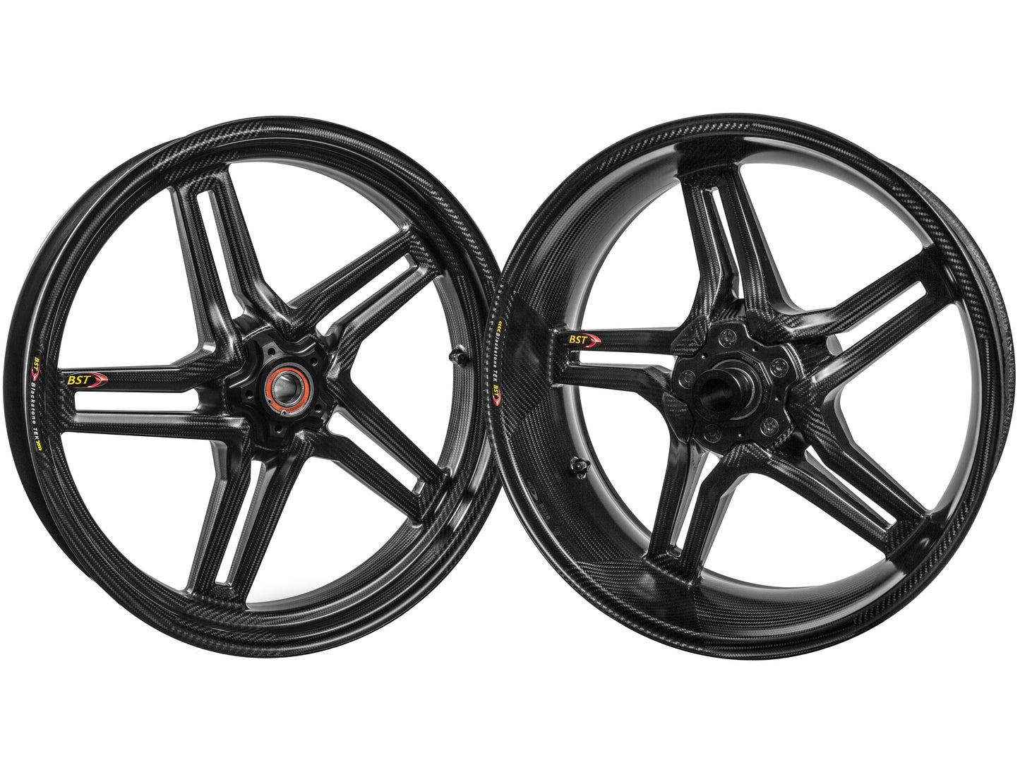 BST MV Agusta Brutale 1078RR / 990R Carbon Wheels Set "Rapid TEK" (front & offset rear, 5 slanted spokes, black hubs)