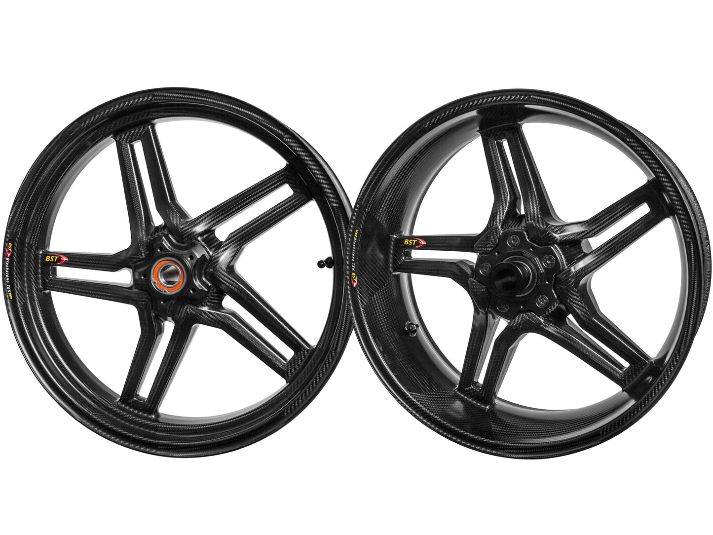 BST MV Agusta Brutale 1078RR / 990R Carbon Wheels Set "Rapid TEK" (front & offset rear, 5 slanted spokes, black hubs)
