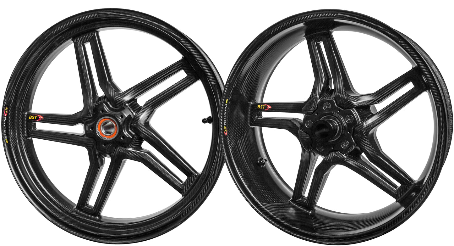 BST BMW S1000R / S1000RR Carbon Wheels Set "Rapid TEK" (front & conventional rear, 5 slanted spokes, black hubs)