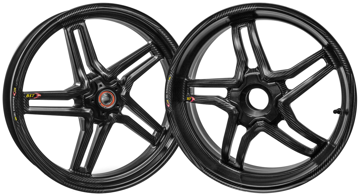 BST BMW S1000R / S1000RR Carbon Wheels Set "Rapid TEK" (front & conventional rear, 5 slanted spokes, black hubs)