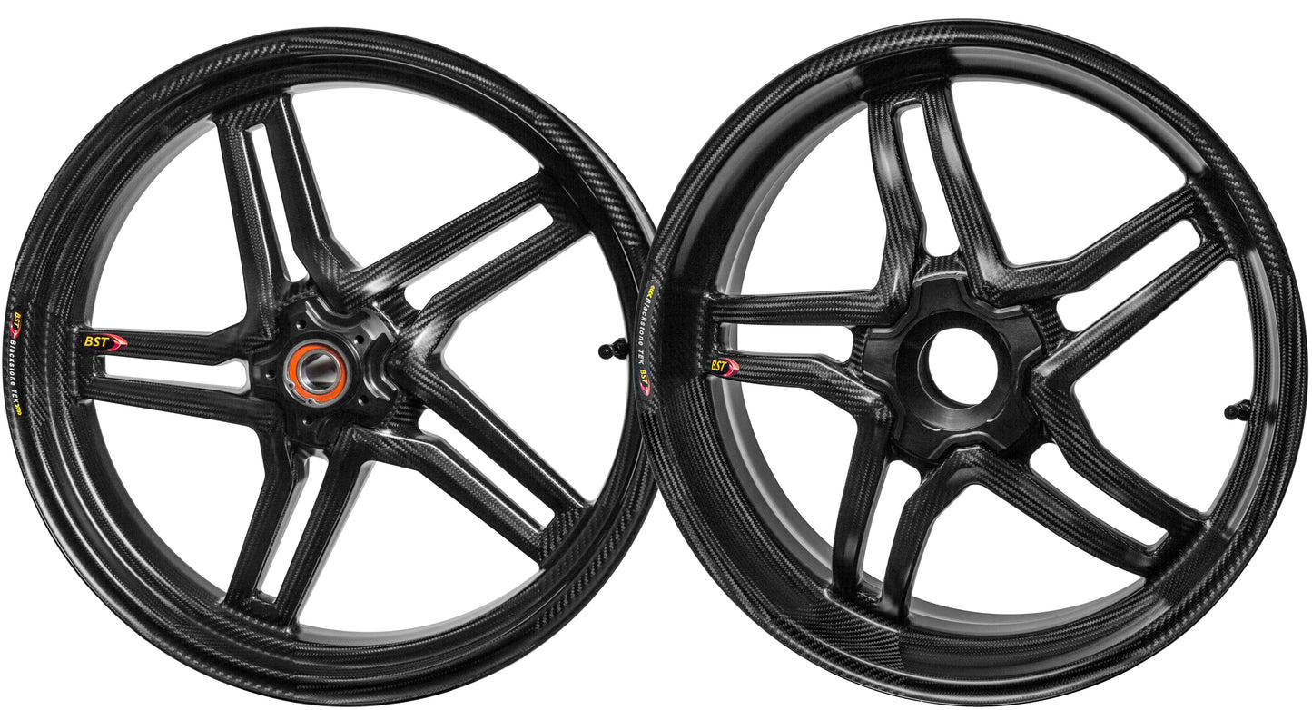 BST BMW S1000R / S1000RR Carbon Wheels Set "Rapid TEK" (front & conventional rear, 5 slanted spokes, black hubs)