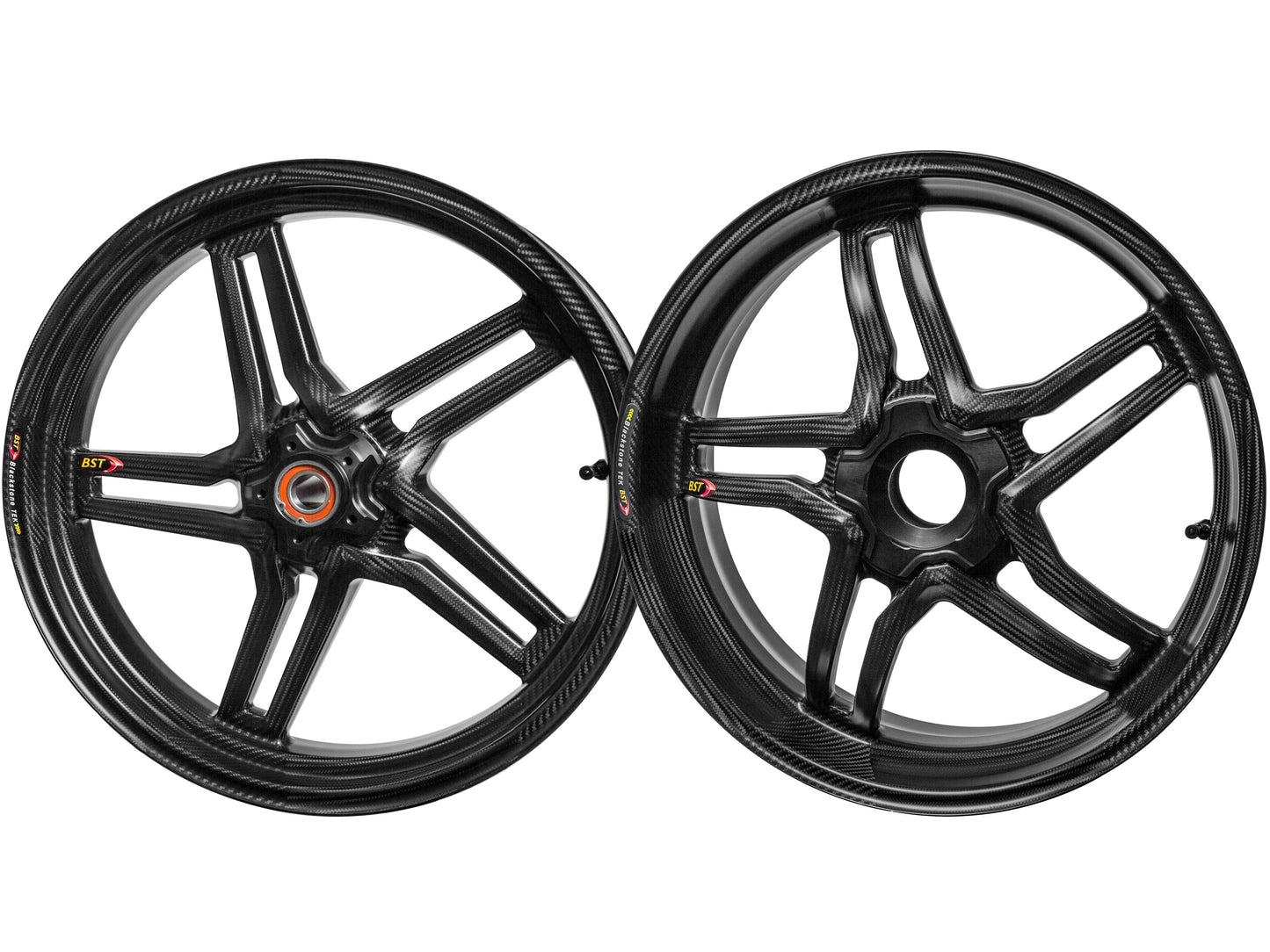 BST MV Agusta Brutale 1078RR / 990R Carbon Wheels Set "Rapid TEK" (front & offset rear, 5 slanted spokes, black hubs)