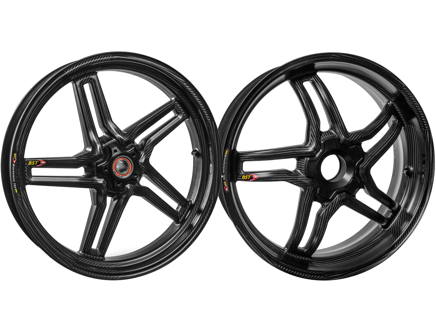 BST Ducati Monster 821 Carbon Wheels Set "Rapid TEK" (front & offset rear, 5 slanted spokes, black hubs)