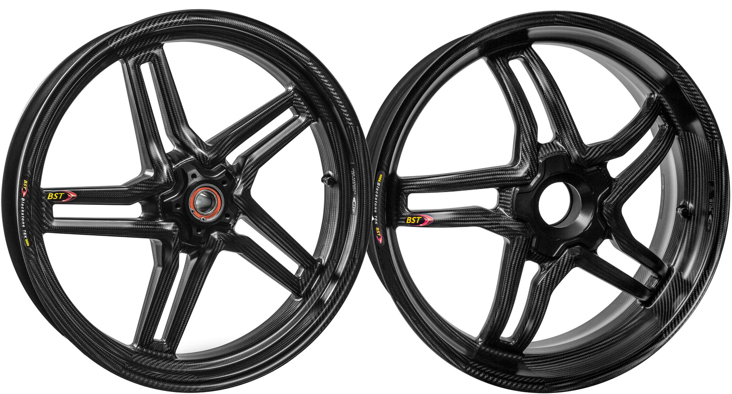 BST BMW S1000R / S1000RR Carbon Wheels Set "Rapid TEK" (front & conventional rear, 5 slanted spokes, black hubs)