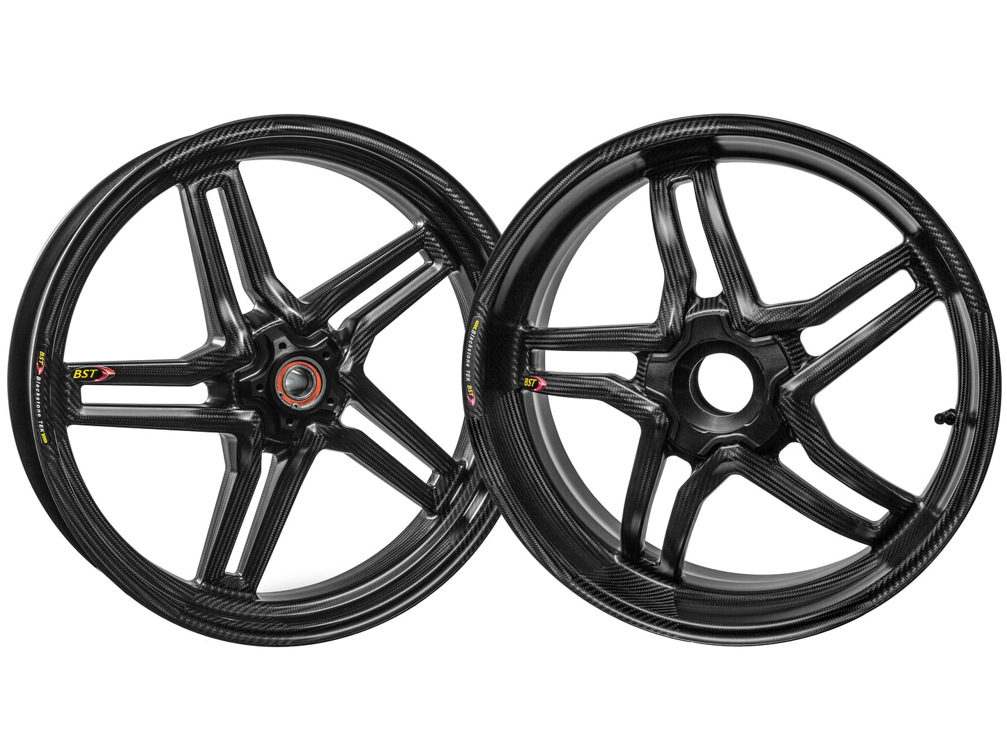 BST Ducati Monster 821 Carbon Wheels Set "Rapid TEK" (front & offset rear, 5 slanted spokes, black hubs)