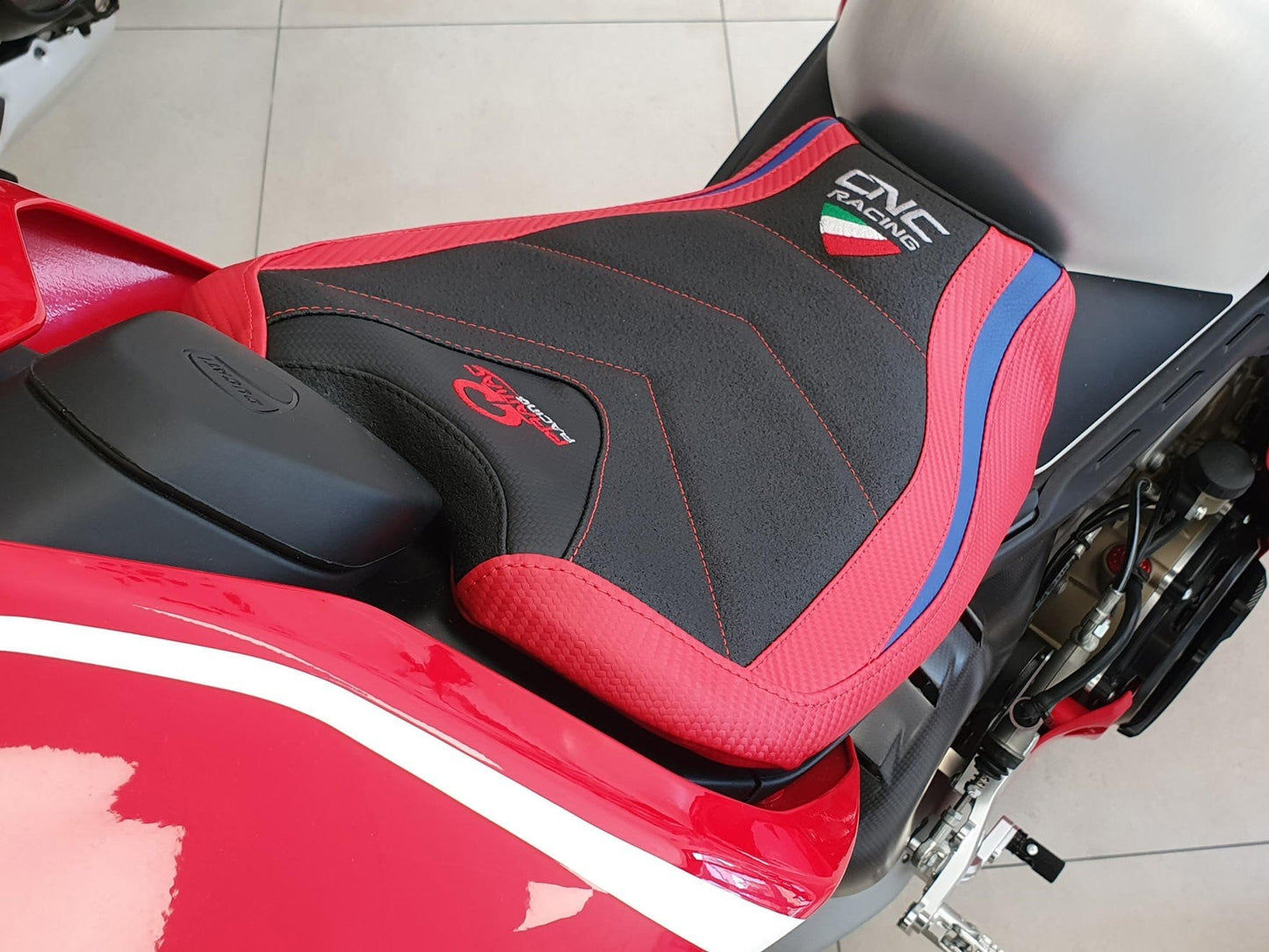 SLD01PR - CNC RACING Ducati Panigale V4 Ultragrip Seat Cover (Pramac edition)