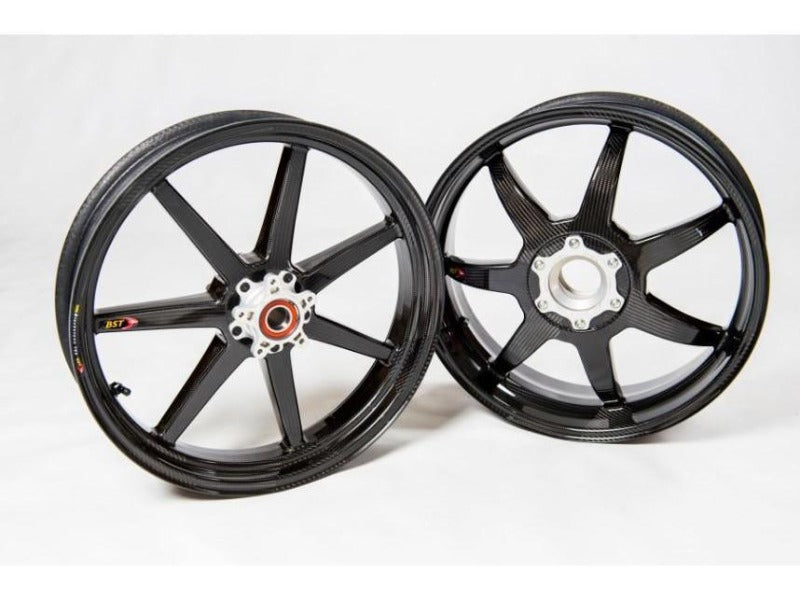 BST Suzuki Hayabusa (2008+) Carbon Wheels Set "Mamba TEK" (front & offset rear, 7 straight spokes, silver hubs)