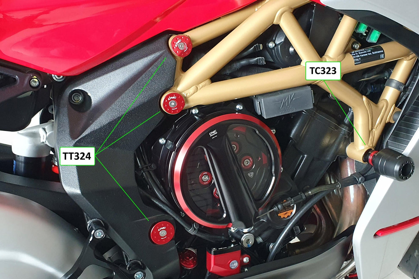 TC323 - CNC RACING MV Agusta Superveloce 800 (2020+) Frame Crash Protection Sliders