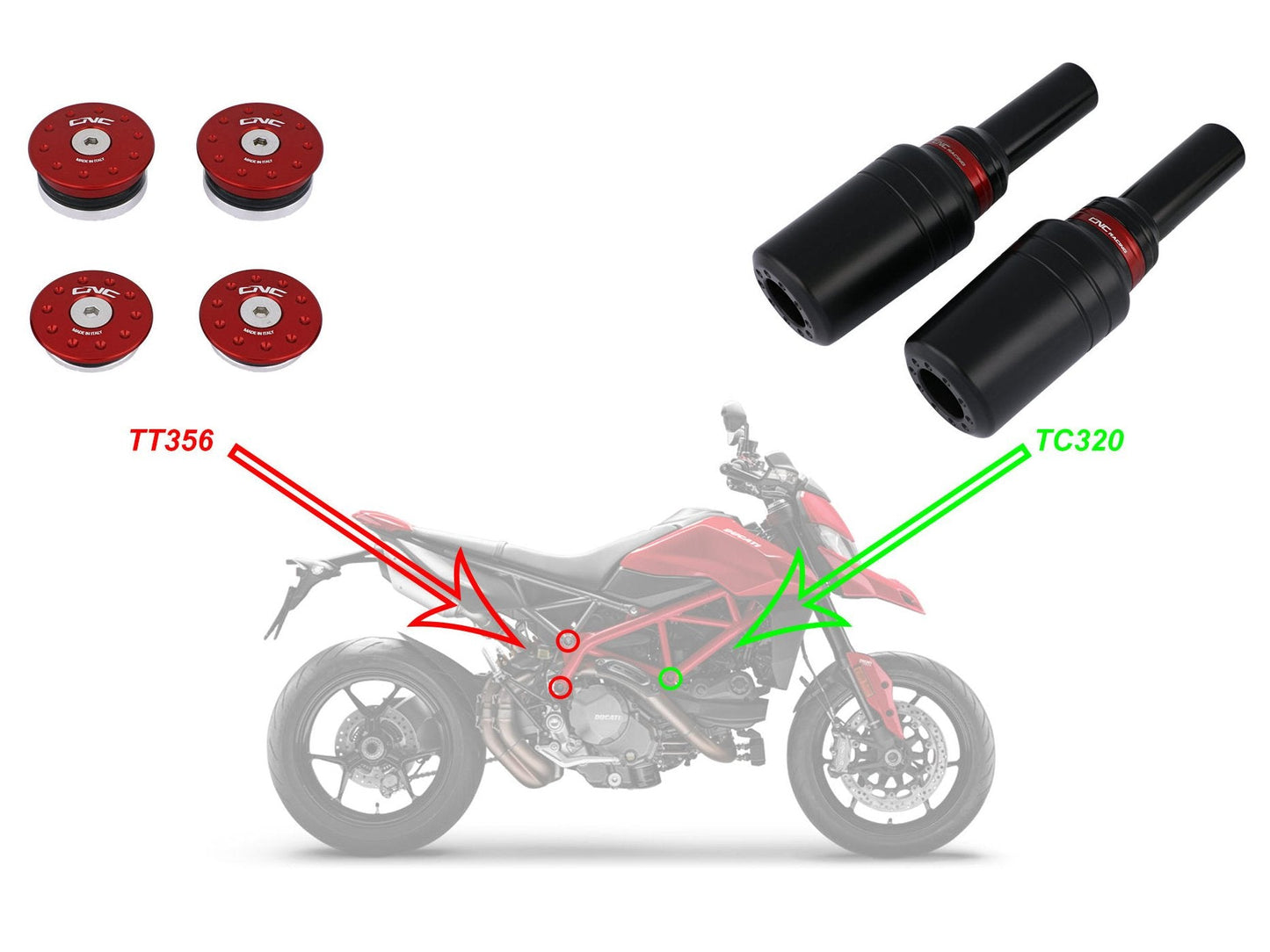 TT356 - CNC RACING Ducati Hypermotard 950 (2019+) Frame Plugs