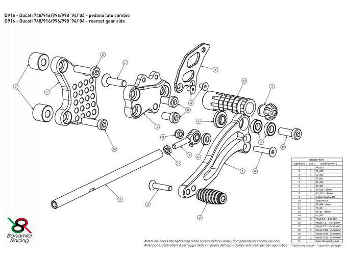 D916 - BONAMICI RACING Ducati Superbike 748 / 916 / 996 / 998 (94/04) Adjustable Rearset – Accessories in the 2WheelsHero Motorcycle Aftermarket Accessories and Parts Online Shop