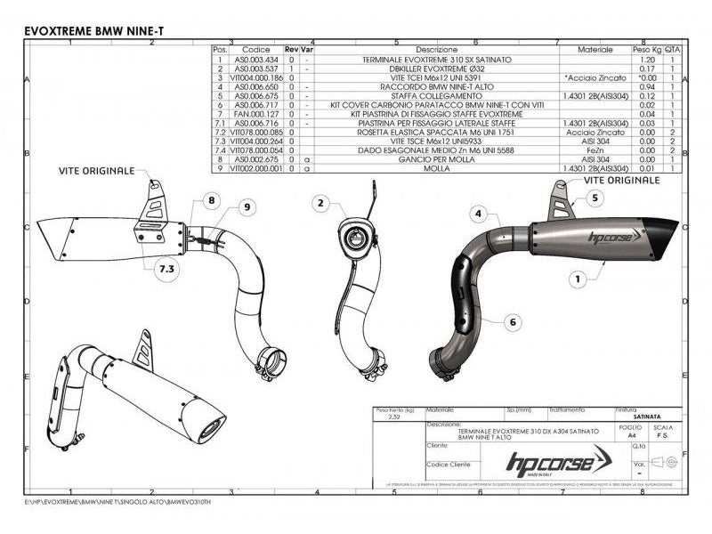 HP CORSE BMW R nineT Slip-on Exhaust "Evoxtreme Satin Single High" (EU homologated)