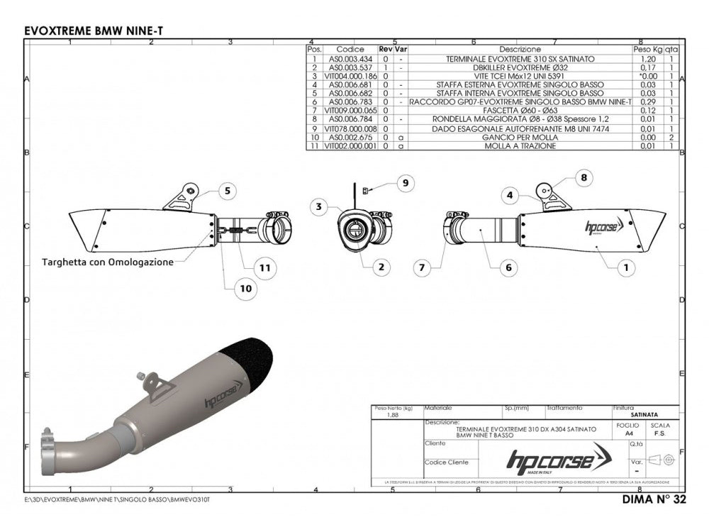 HP CORSE BMW R nineT Slip-on Exhaust "Evoxtreme Satin Single Low" (EU homologated)