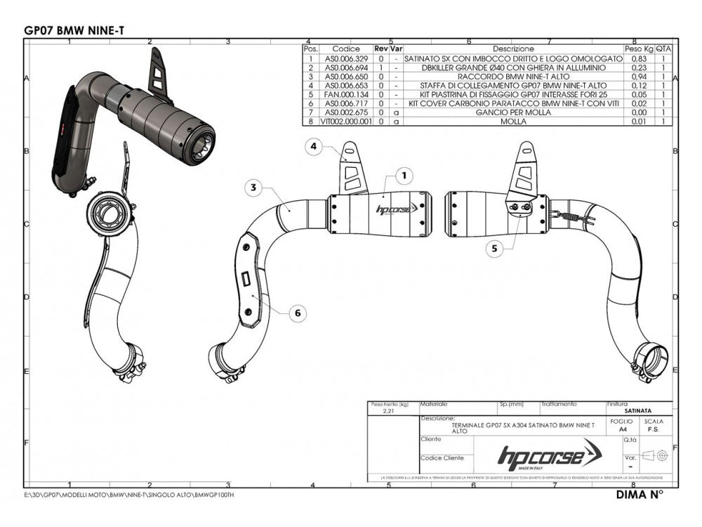 HP CORSE BMW R nineT Slip-on Exhaust "GP-07 Black Single High" (EU homologated)