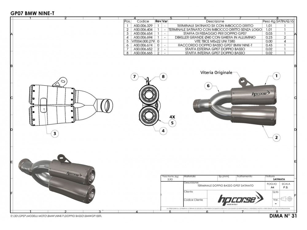 HP CORSE BMW R nineT Dual Slip-on Exhaust "GP-07 Satin" (EU homologated)