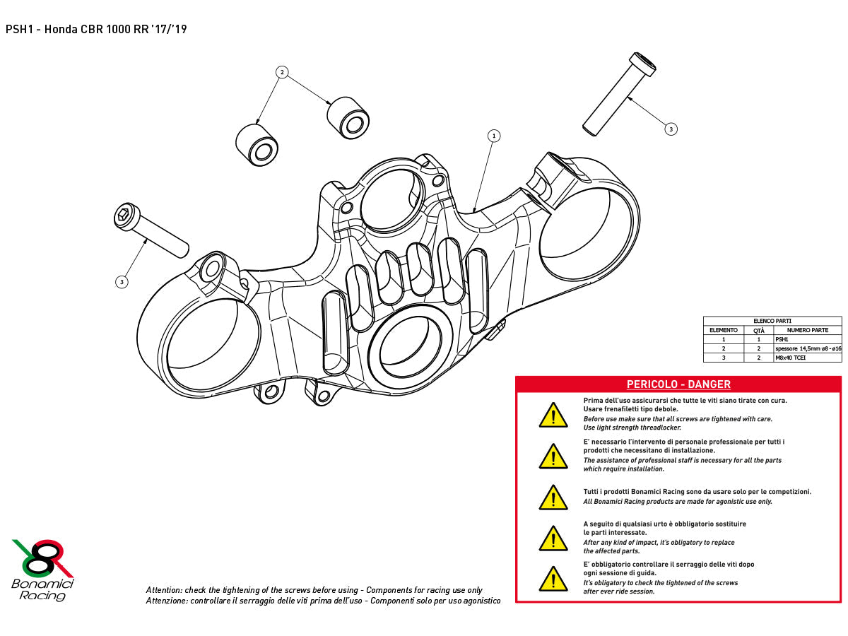 PSH1 - BONAMICI RACING Honda CBR1000RR (17/19) Triple Clamps Top Plate (street) – Accessories in the 2WheelsHero Motorcycle Aftermarket Accessories and Parts Online Shop