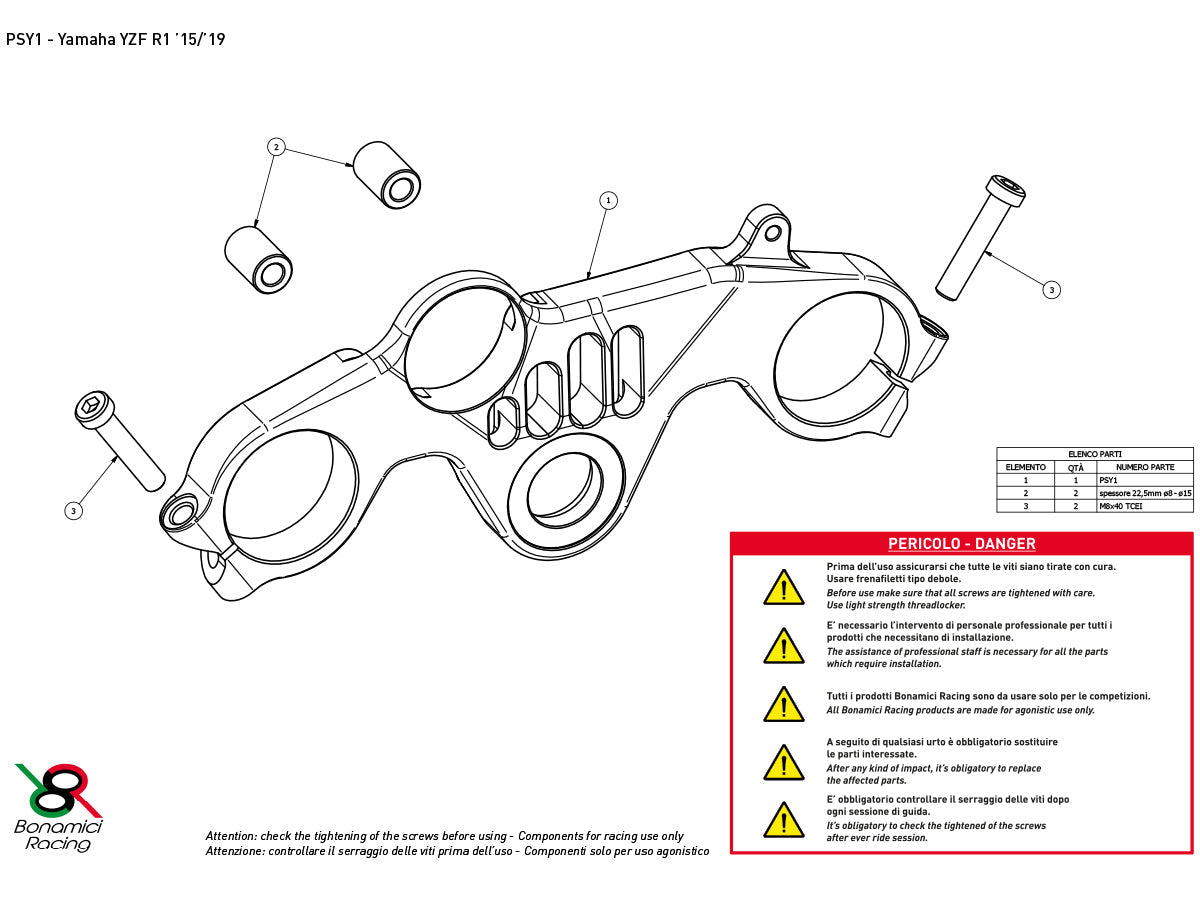PSY1 - BONAMICI RACING Yamaha YZF-R1 / YZF-R1M (2015+) Triple Clamps Top Plate (street) – Accessories in the 2WheelsHero Motorcycle Aftermarket Accessories and Parts Online Shop
